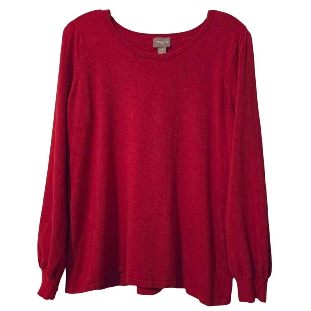 chico's long sleeve top size 1 red scoop neck knit